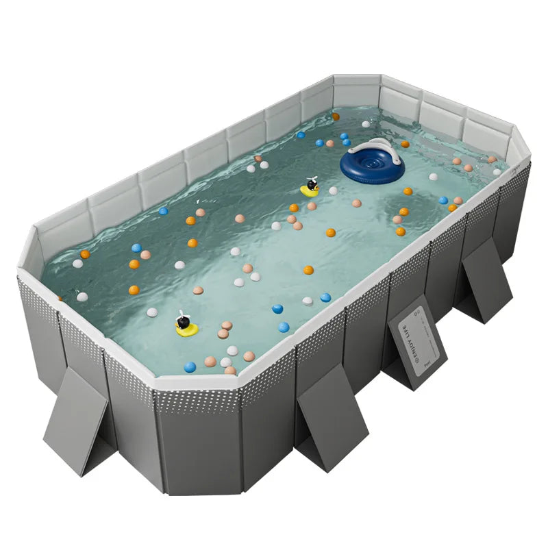 2.6/3m Foldable Large Rectangular Family Swimming Pool, Non-Inflatable, Easy Set-up, Suitable for Adults Kids Ideal for Outdoor