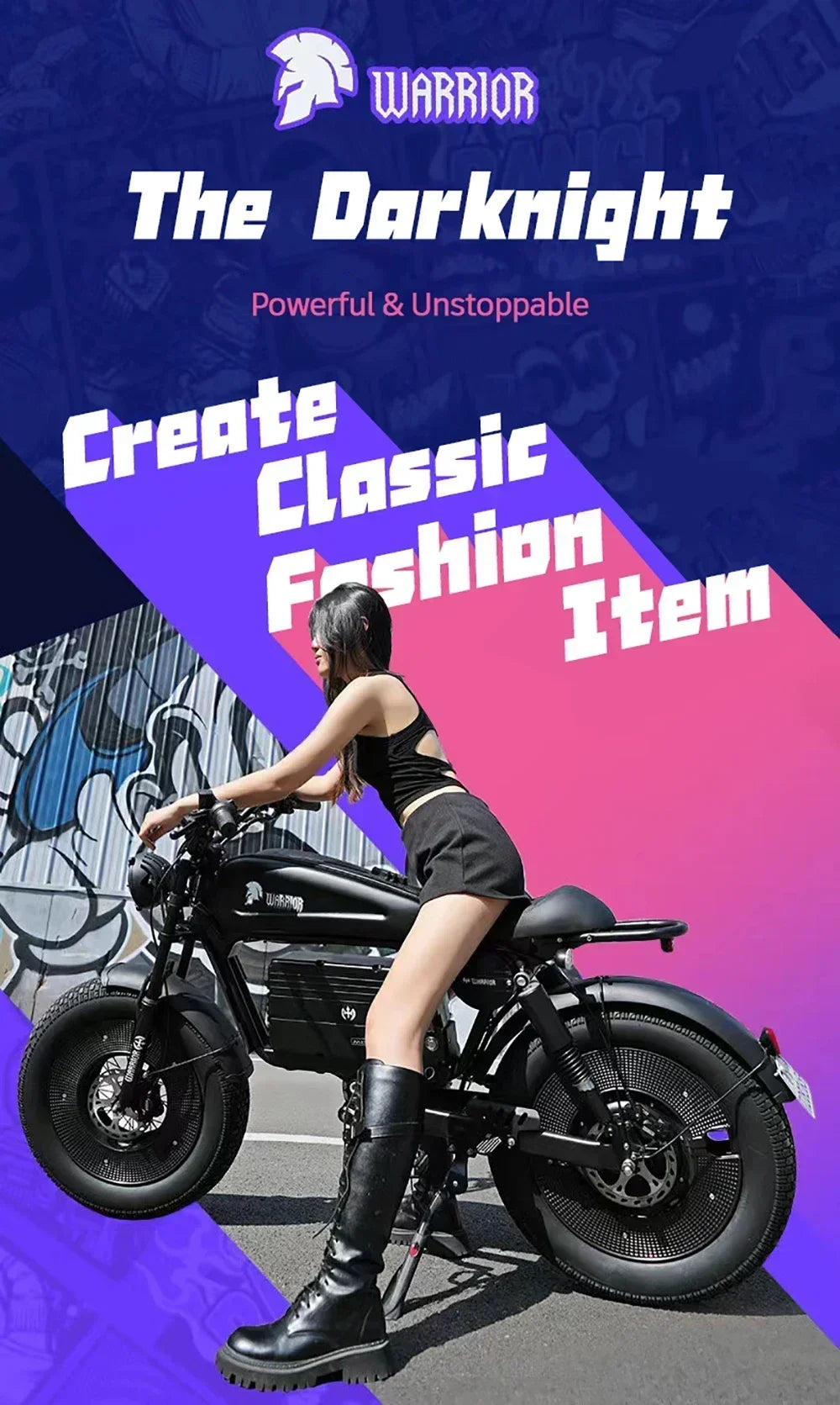 EBIK Black Warrior 3000W Motorcycle 60V 45AH ebike Adult Highway Electric Bike 20-inch Off-Road Fat Tires Suitable for Desert Mo