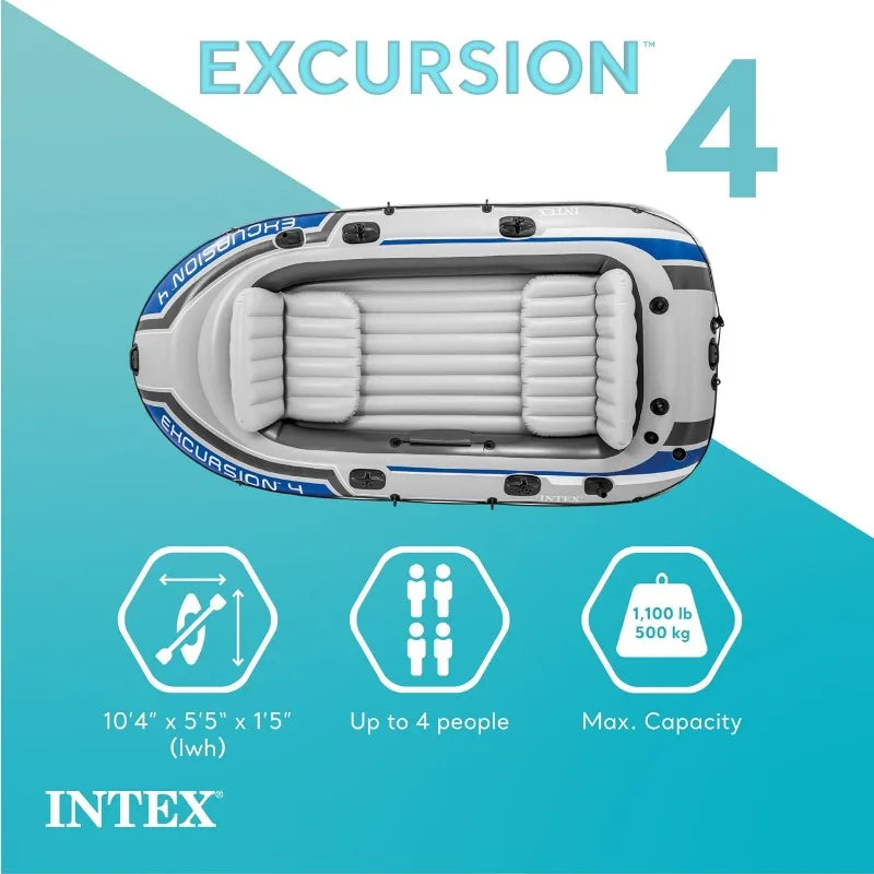 INTEX Excursion Inflatable Boat Series: Includes Deluxe 54in Boat Oars and High-Output Pump – SuperTough PVC – Adjustable Seats