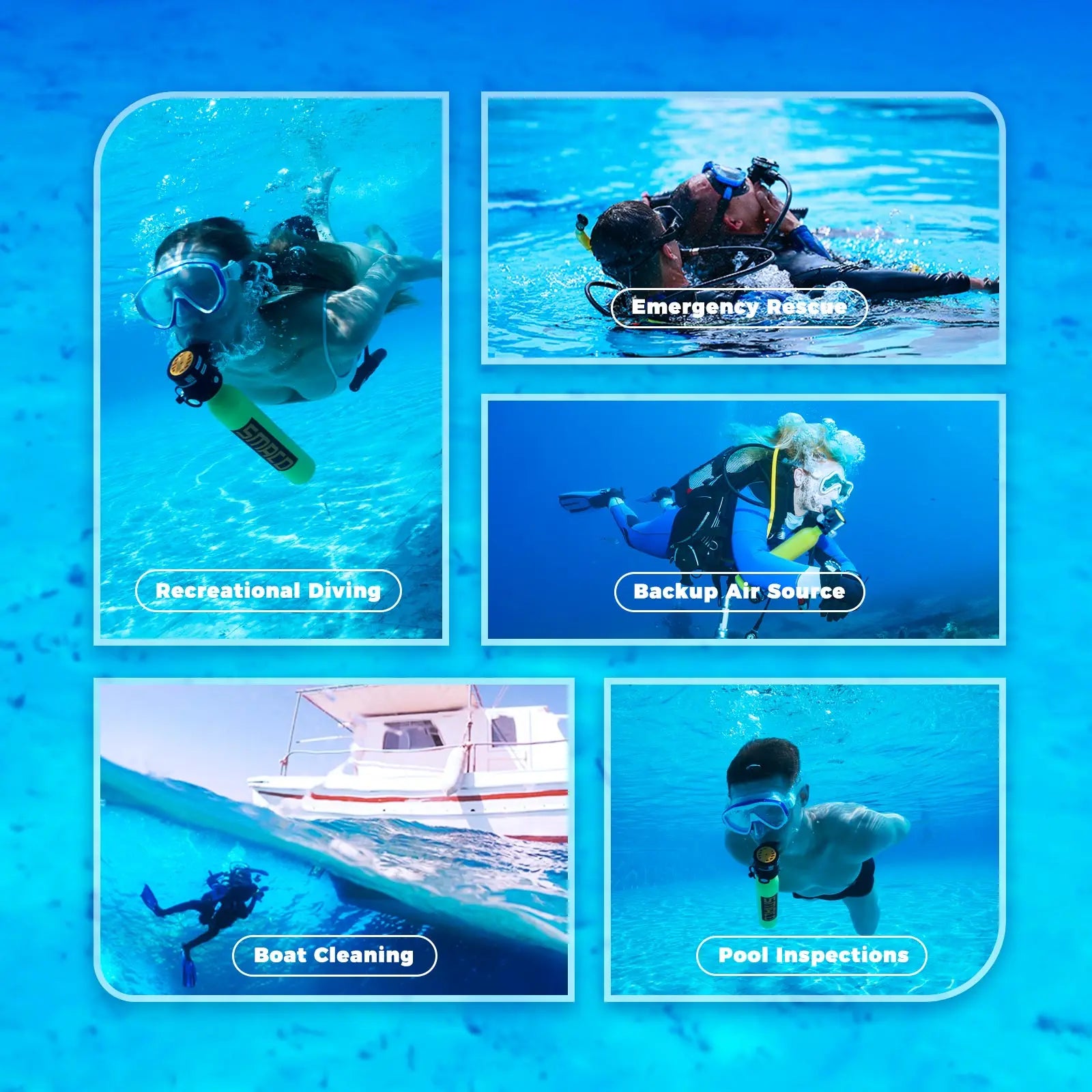 SMACO S300 Plus Mini Scuba Tank 0.5L Portable Mini Diving Tank Reusable Pony Bottle up to 10 Minutes Dive Time Backup Diving Air