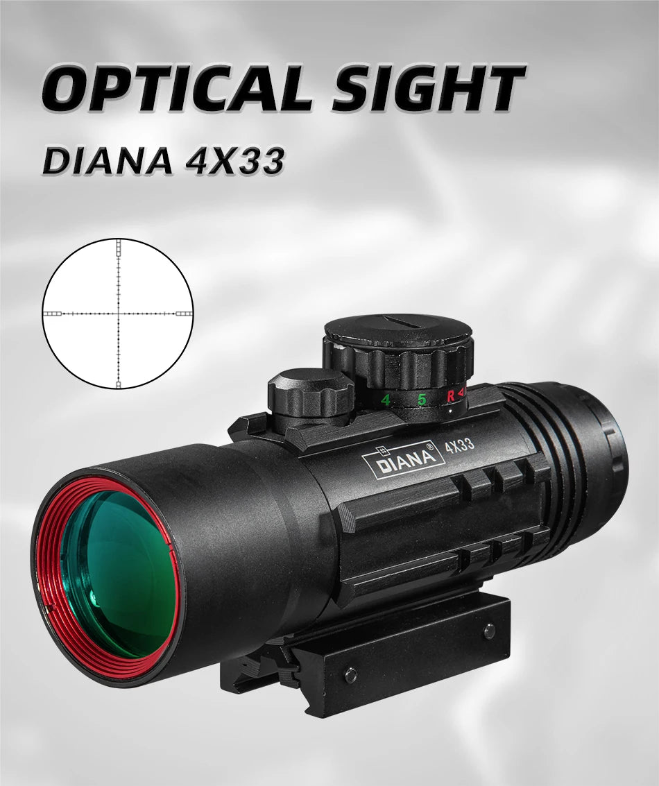 DIANA 4X33 Green Red Dot Sight Scope Tactical Optics Riflescope Fit 11mm 20mm Rail Rifle Scopes for Hunting
