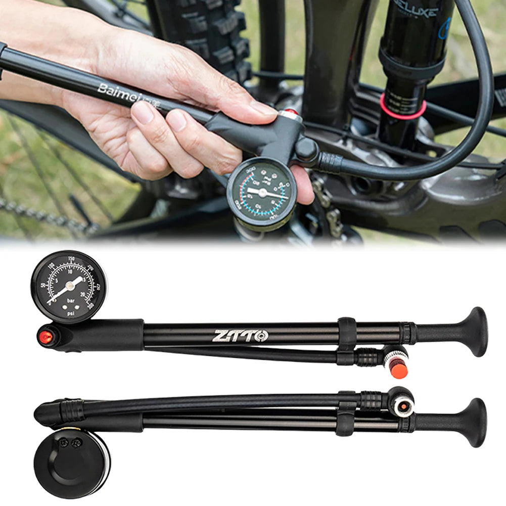 300PSI MTB Bike Shock Pump with Gauge Bike Air Shock Absorber High Pressure Portable Cycling Inflator for Fork & Rear Suspension