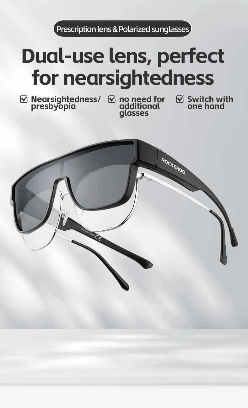 ROCKBROS Polarized Cycling Glasses Lightweight UV400 Sun Protection Myopia Dual Wear Sunglasses Men Women MTB Road Bike Glasses