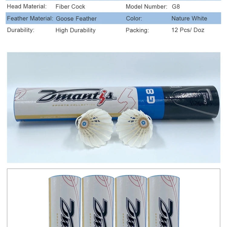12Pcs G8 Professional Competition Badminton Shuttlecocks Birdies Full Goose Feather Ball