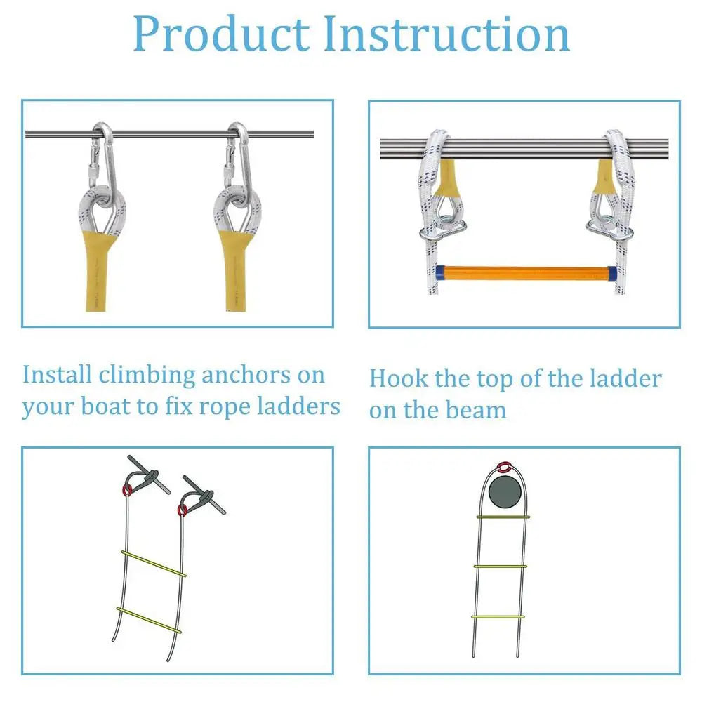 4 Layer Portable Soft Rope Ladder Nylon Inflatable Boat Boarding Steps Reusable Yacht Side Hanging Ladder for Kayak Canoe