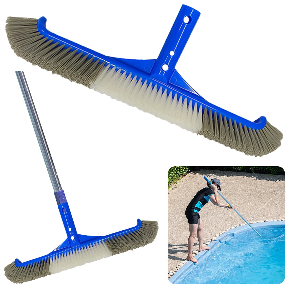 17 Inch Swimming Pool Scrub Brushes with EZ Clip Heavy Duty Pool Brush Head for Cleaning Inground Pool Tiles Walls Floor Steps