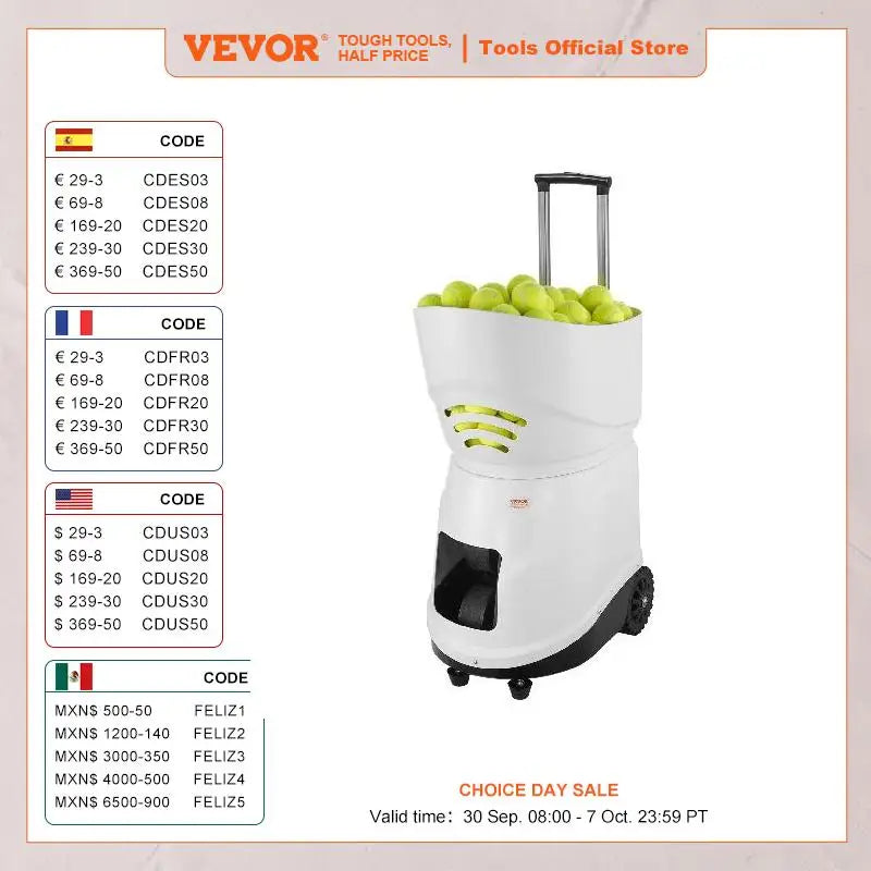 VEVOR Tennis Ball Machine Automatic Portable Launcher Multi-Mode Drills 2+ Hours Play Rechargeable Battery App Remote Control