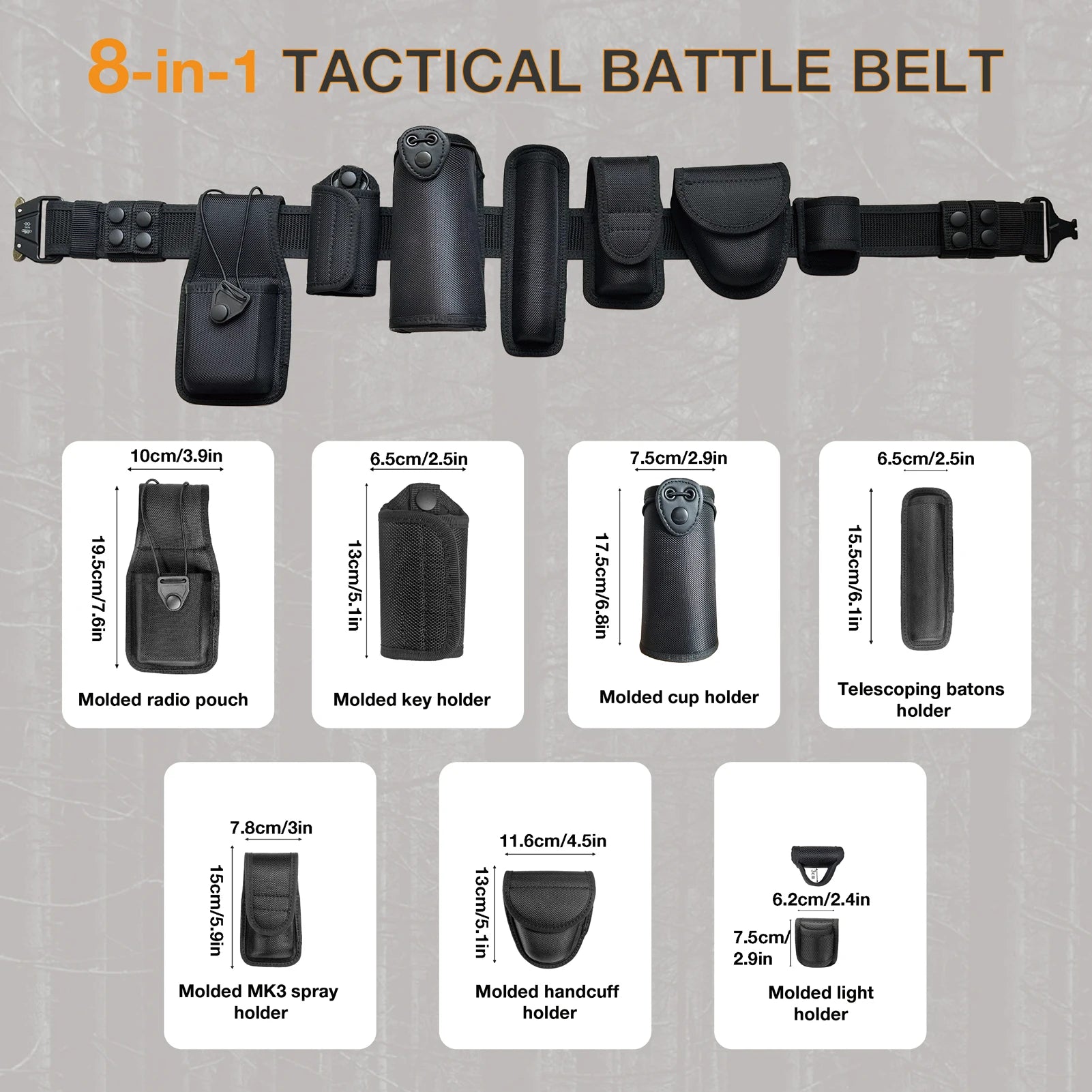 8-in-1 Tactical Duty Belt Set, 1000D Nylon, 35-45