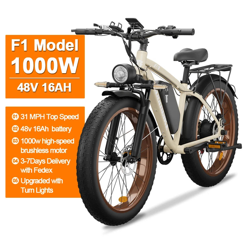 Zgeer F1 48v 2000w ebike full suspension power bicycle with ce 26 inch fat tire hidden dual battery snow beach electric  bike