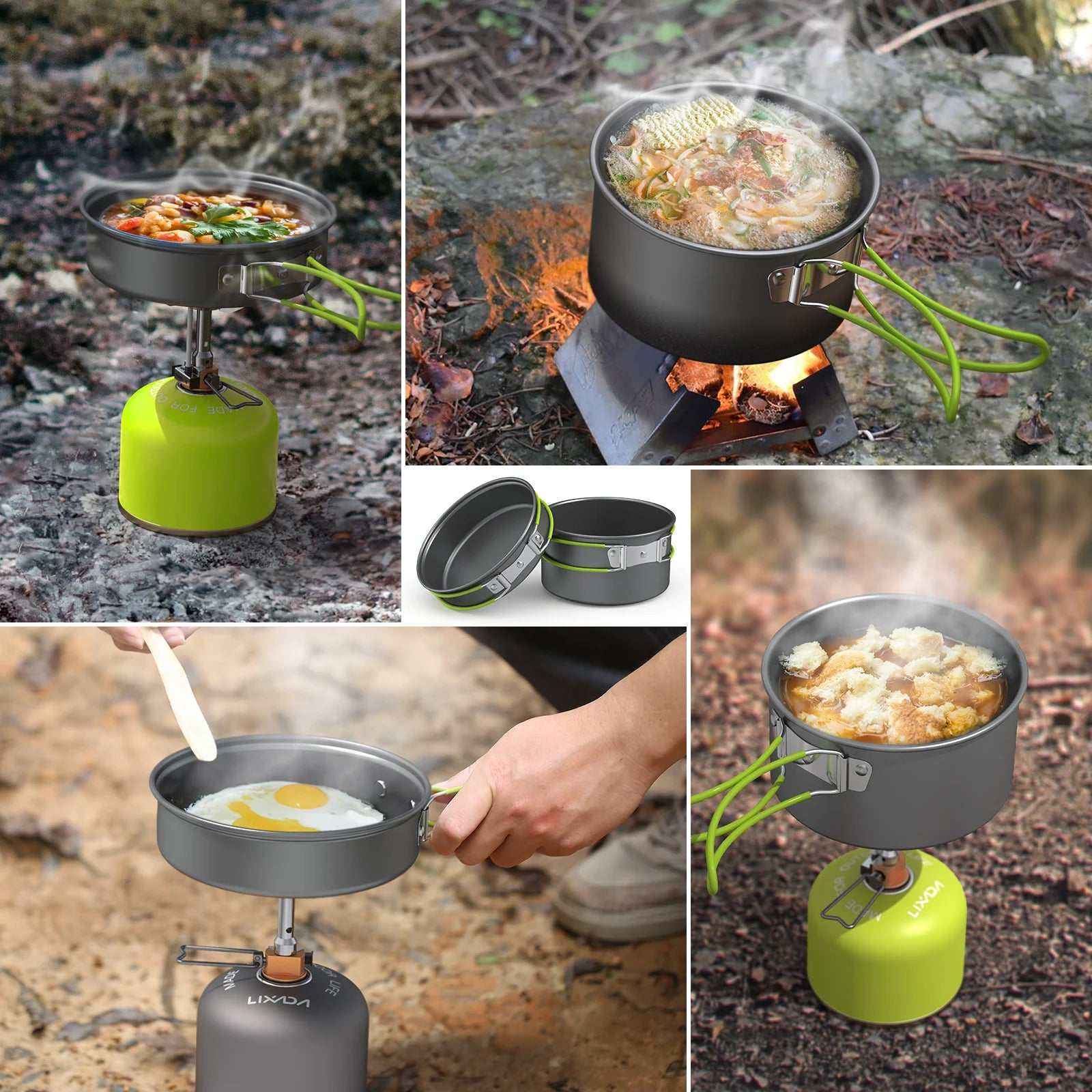 Outdoor Tableware Camping Cookware 2-3 People Multifunctional Aluminum Oxide Cooking Tool Set Portable Stove Dinnerware