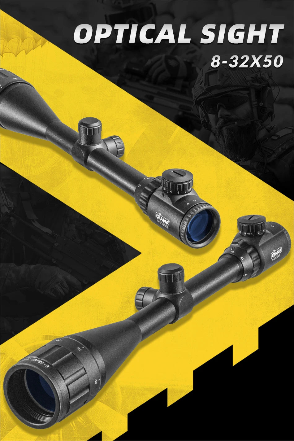 DIANA Tactical 8-32X50 AOE Scopes Rifle Optics Red Dot Green Compact Riflescopes Outdoor Hunting Scopes