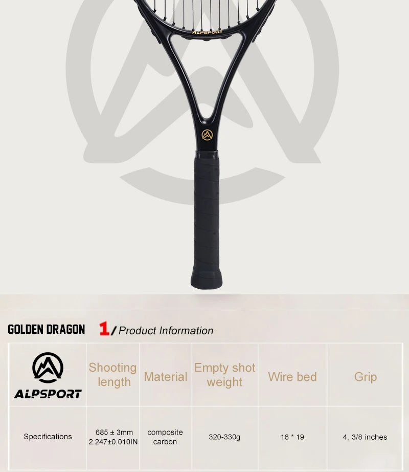 ALPSPORT JL T800 Carbon Fiber Tennis Racket 18K, Professional Training Racket with Bag & Adjustable Strap (Men & Women)