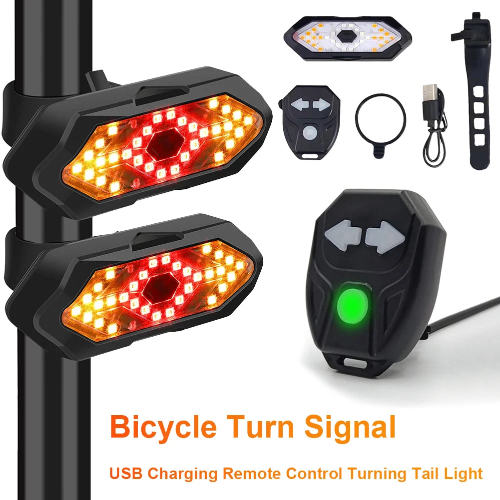 Bike Turn Signal Lights IPX4 Waterproof Rear Warning LED Lights Remote Bicycle Rear Light Bike Wireless Remote Control Taillight