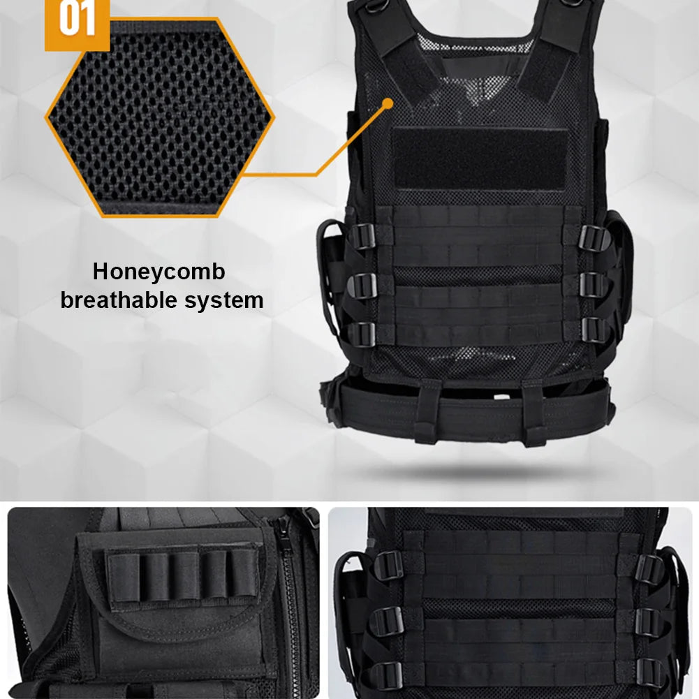 Nylon Molle Vest Adjustable Combat Body Armor Vests Multi-Pocket Airsoft Vest Hunting Outdoor CS Game Airsoft Training Jacket