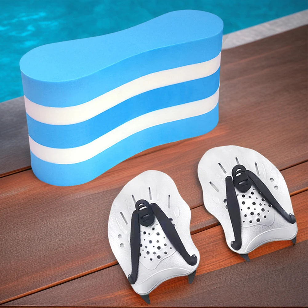 Swim Training Pull Buoy Adjustable Strap Hand Paddles with Mesh Bag Swim Training Equipment 5-Layer Pull Buoy for Adults