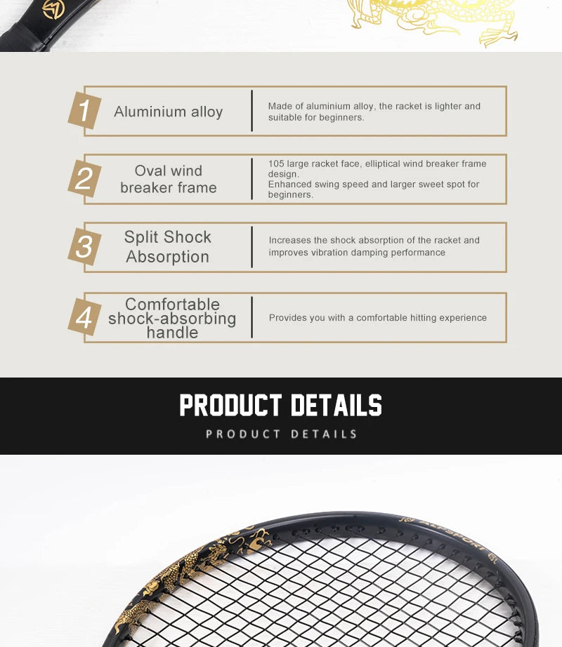 ALPSPORT JL T800 Carbon Fiber Tennis Racket 18K, Professional Training Racket with Bag & Adjustable Strap (Men & Women)