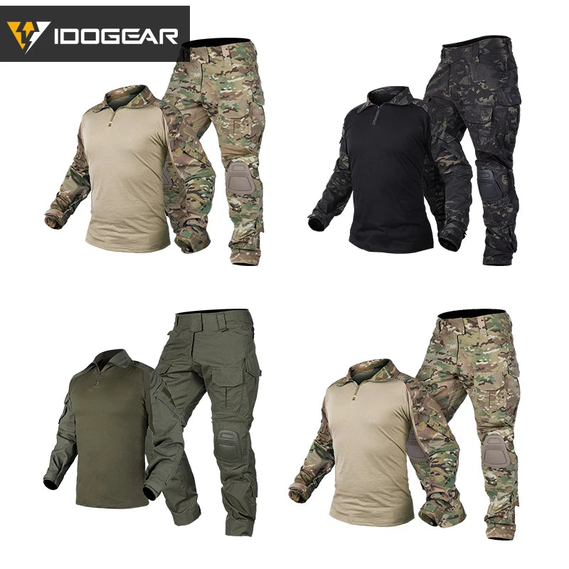 IDOGEAR Tactical Uniform BDU G3 Combat Shirt & Pants Knee Pads Update Ver Camo Combat Uniform 3004