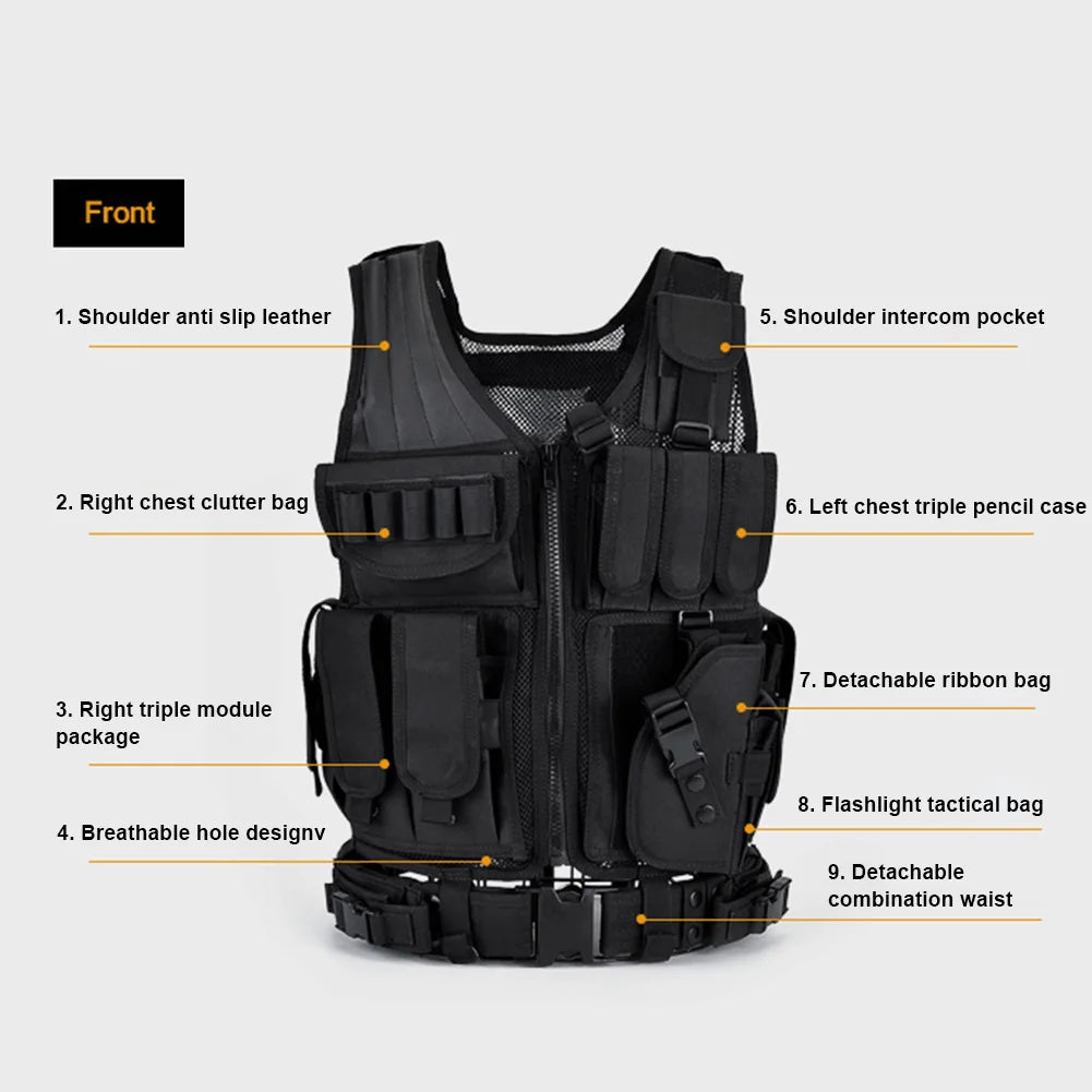 Nylon Molle Vest Adjustable Combat Body Armor Vests Multi-Pocket Airsoft Vest Hunting Outdoor CS Game Airsoft Training Jacket