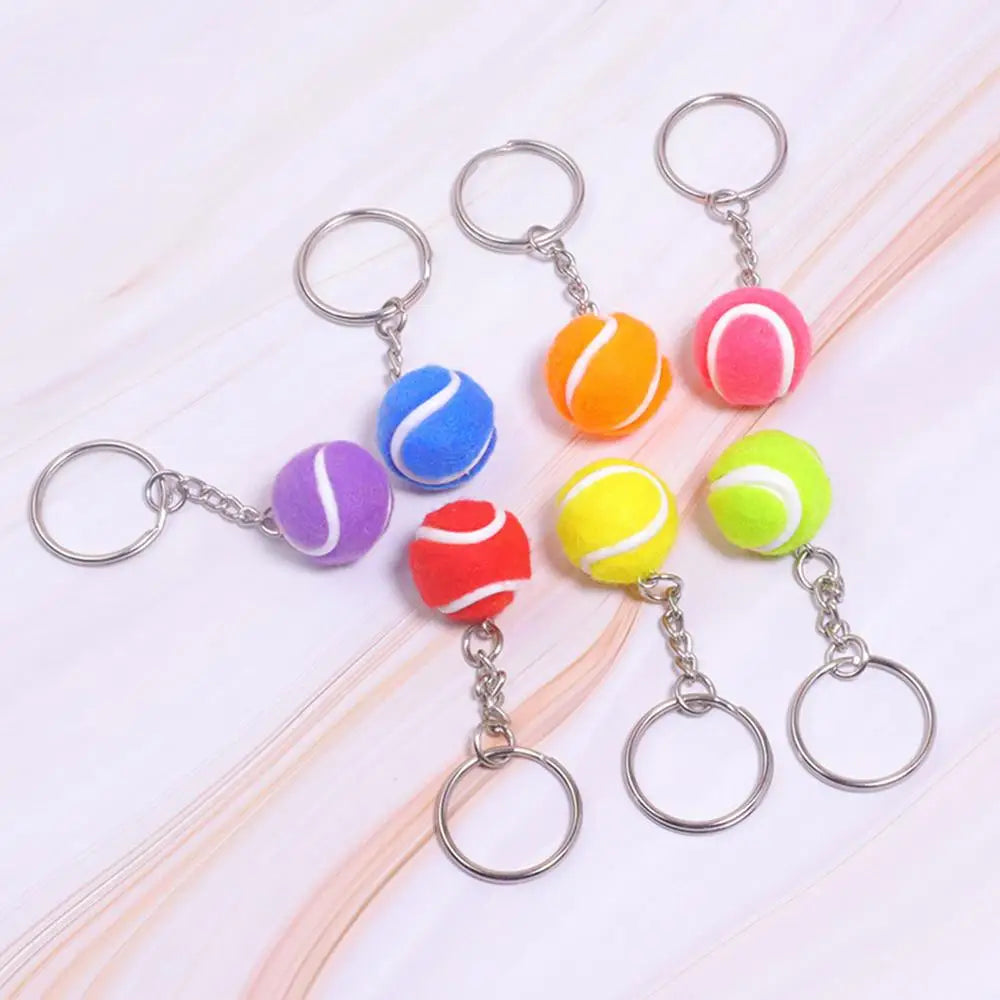 7 Color Key Chain Tennis Ball Metal Keychain Car Key Ring Sports Chain Sliver Color Mini Tennis Racket Backpack Pendant Gifts