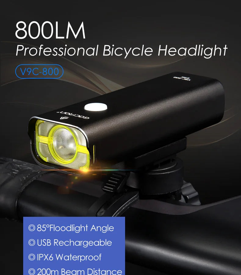 GACIRON 400-800LM Bicycle Headlight Bike Front Light with Wire Remote Switch IPX6 Waterproof Chargeable Pro Contest Flashlight