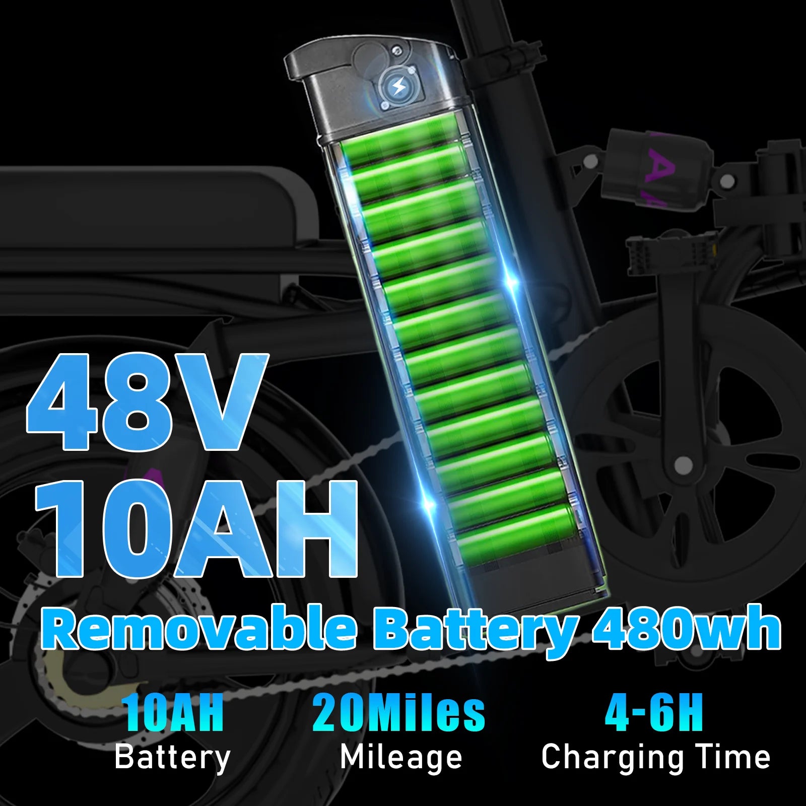 DEEPOWER 14'' Electric Bike Foldable Electric Pedal Assistance with 10ah Battery, 21MPH 400W Motor, Multi-Shock Ebike for teen