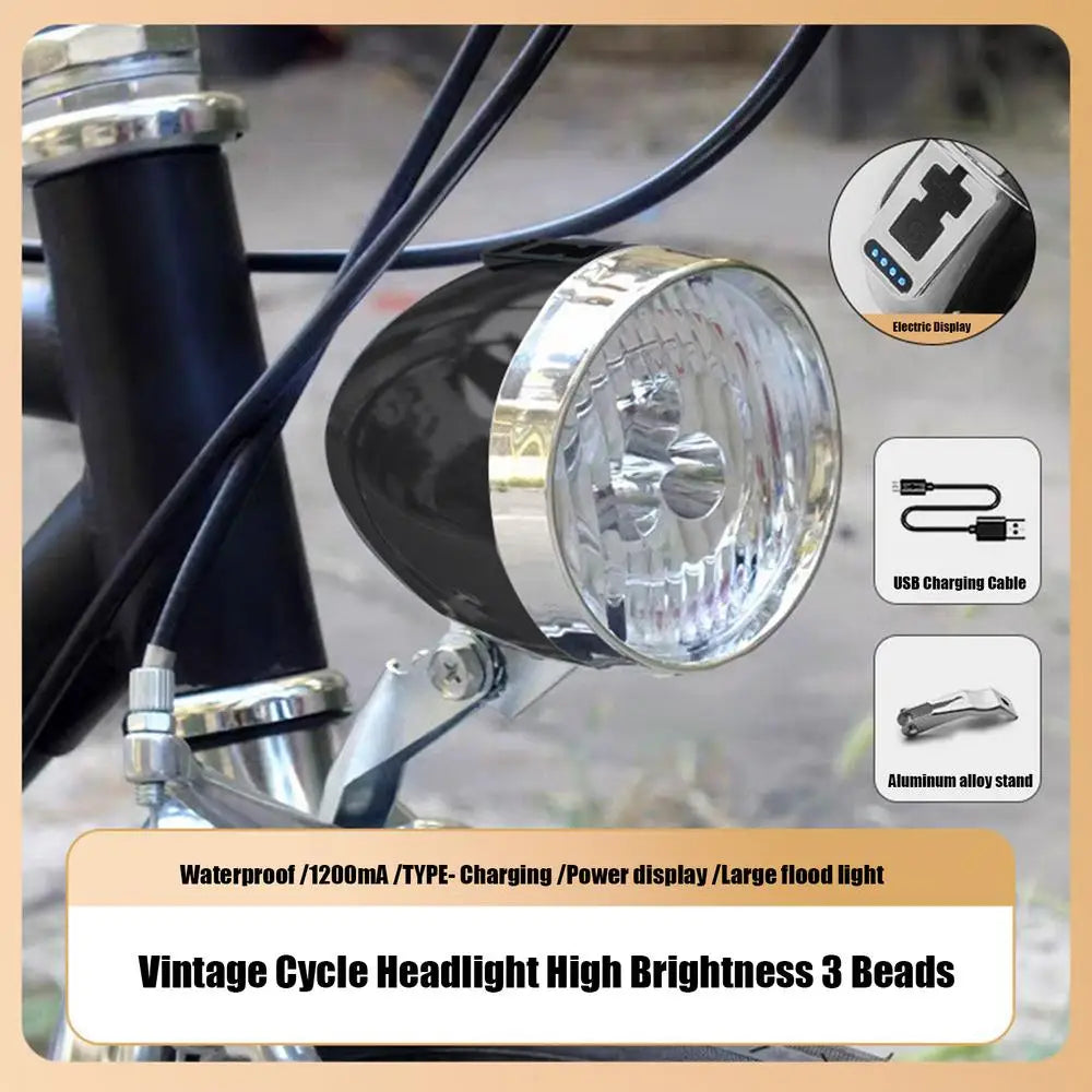 Bicycle Headlight 3 LED Vintage Ultra Bright Flashlight Light Lamp Bike Front Light Safe Abs Plastic Shell Retro Led Lamp