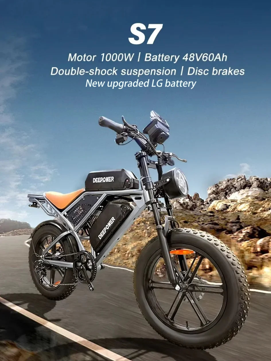 DEEPOWER S7 Off-Road Electric Bike for 1000W Motor Adults Mountain Ebike with 48V 60AH LG Battery All-Terrain Motorcycle Style
