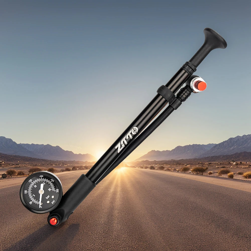 300PSI MTB Bike Shock Pump with Gauge Bike Air Shock Absorber High Pressure Portable Cycling Inflator for Fork & Rear Suspension