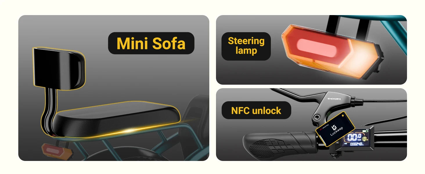 City E-Bike 750W Motor 48V15AH Battery with Seat Back + Footrest Electric Bike 26*3.0-inch Fat Tire NFC Unlock Electric Bicycle