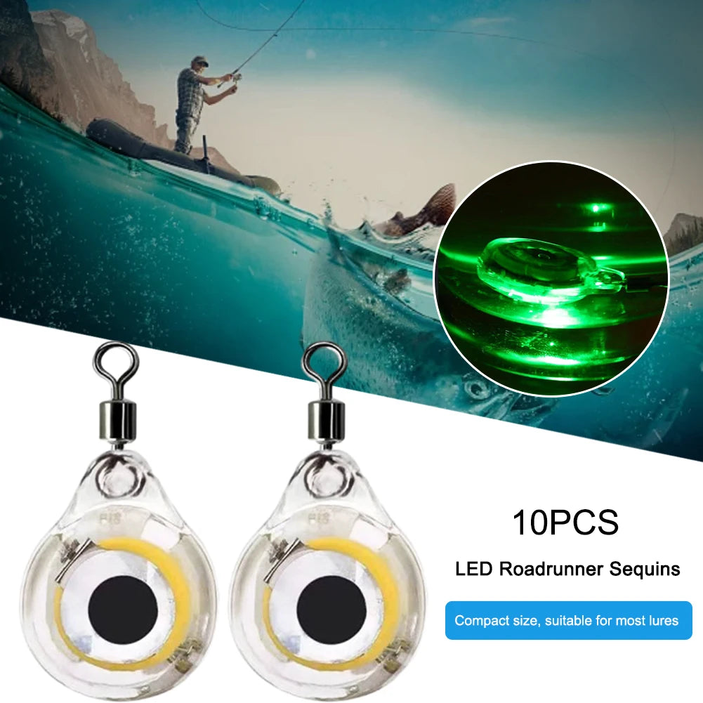 10Pcs Fishing Lure Light Mini Eye Shape Underwater Night Light Lure Battery Powered Luminous Fish Lure for Seawater Freshwater