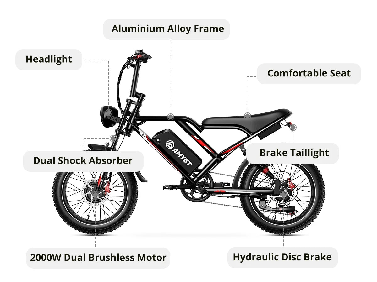 EBIKE S8 Adult Electric Bicycle Men2000W Dual Electric Motor Bicycle 48V 25AH Battery 20