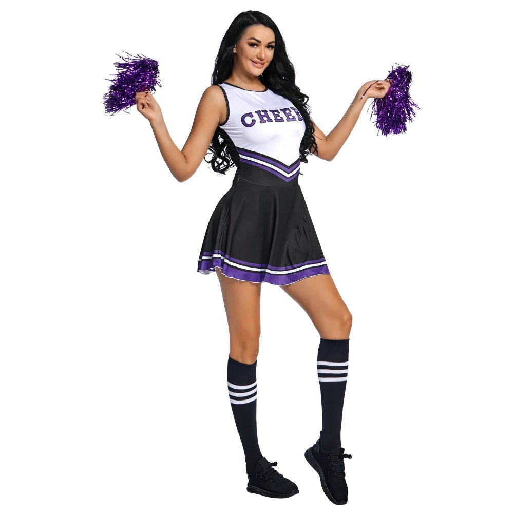Cheerleader Costume High School Competition Letter Print Dance Uniform Pompoms Sock Cosplay Party Dress Carnival Halloween
