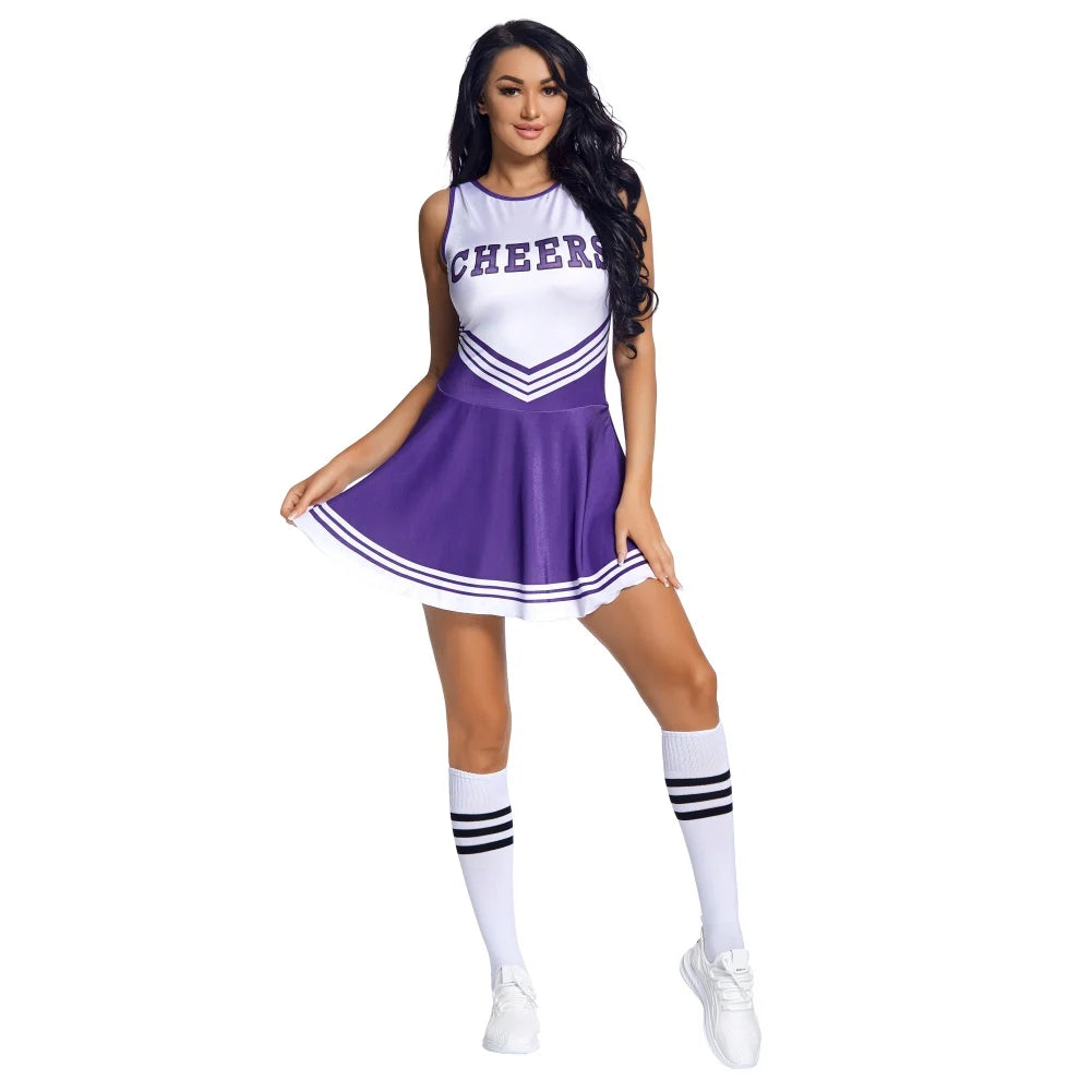 Cheerleader Costume High School Competition Letter Print Dance Uniform Pompoms Sock Cosplay Party Dress Carnival Halloween