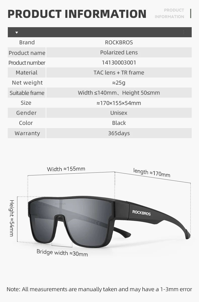 ROCKBROS Polarized Cycling Glasses Lightweight UV400 Sun Protection Myopia Dual Wear Sunglasses Men Women MTB Road Bike Glasses