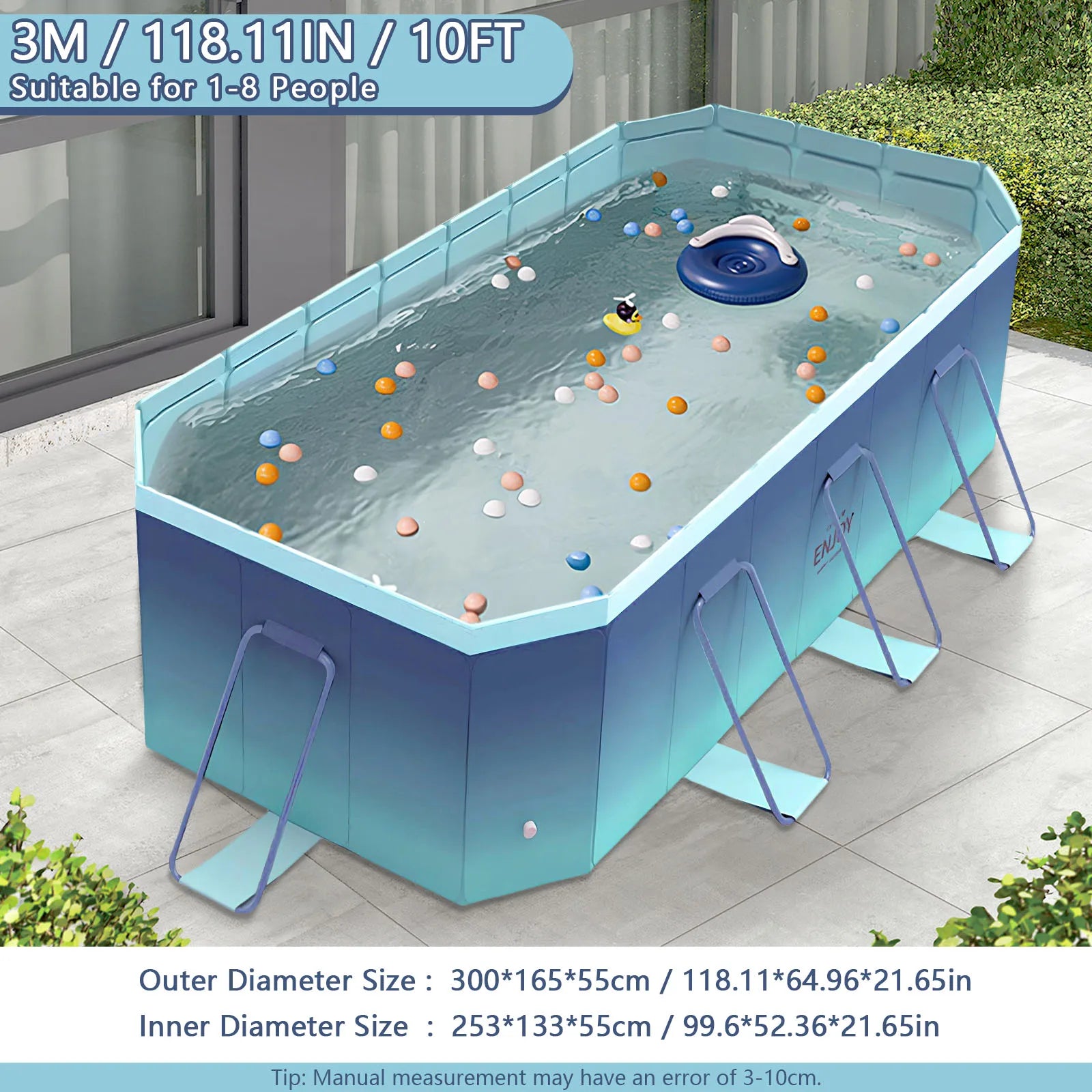 2.6/3m Foldable Large Rectangular Family Swimming Pool, Non-Inflatable, Easy Set-up, Suitable for Adults Kids Ideal for Outdoor