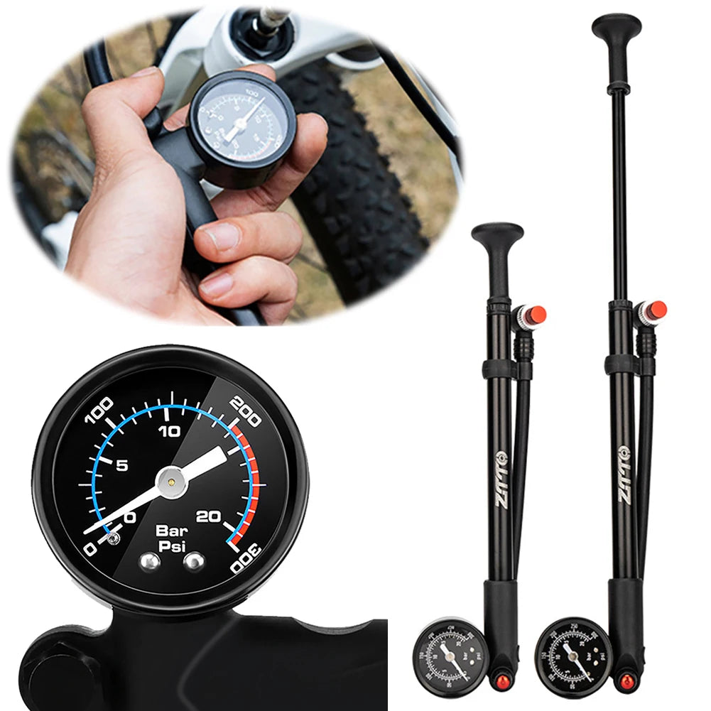 300PSI MTB Bike Shock Pump with Gauge Bike Air Shock Absorber High Pressure Portable Cycling Inflator for Fork & Rear Suspension