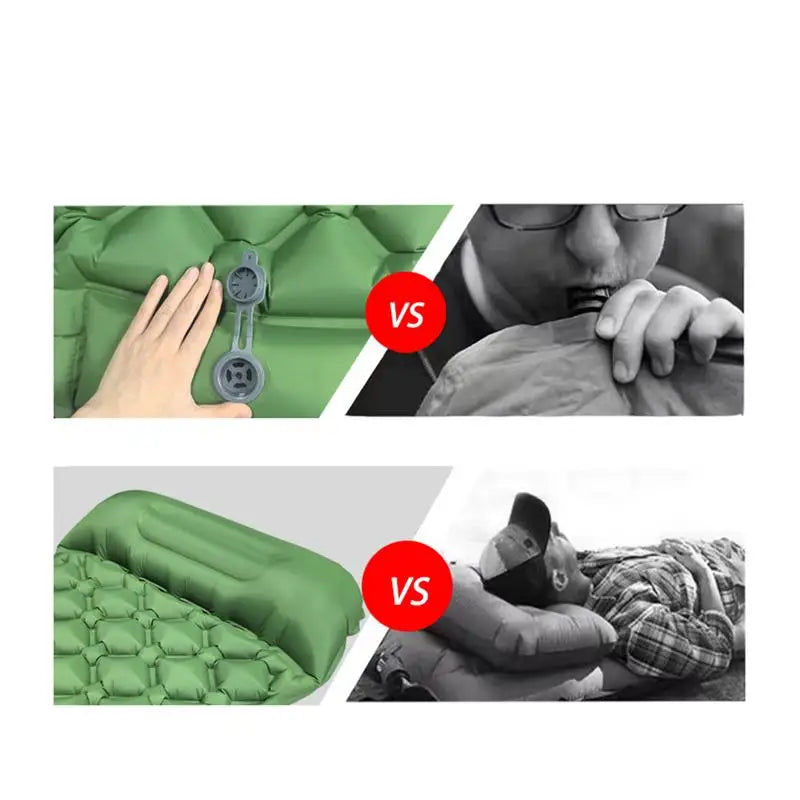 Inflatable Camping Mattress With Pillow Outdoor Sleeping Pad Ultralights Air Mat Built-in Footstep Inflator Pump For Camp Tent
