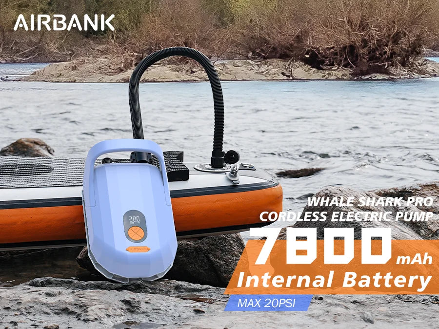 AIRBANK D6PRO SUP Electric Air Pump with Battery 7800mAh 20PSI Max Rechargeable 12V DC Car Connection Pump for Boards, Surf Kite