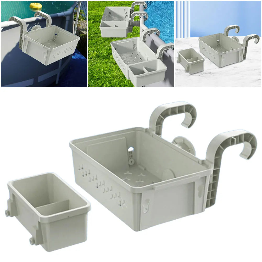 Poolside Storage Baskets with Cup Holders Fit 3-Inch Or Smaller Top Rails Pool Hanging Basket for Above Ground Pool