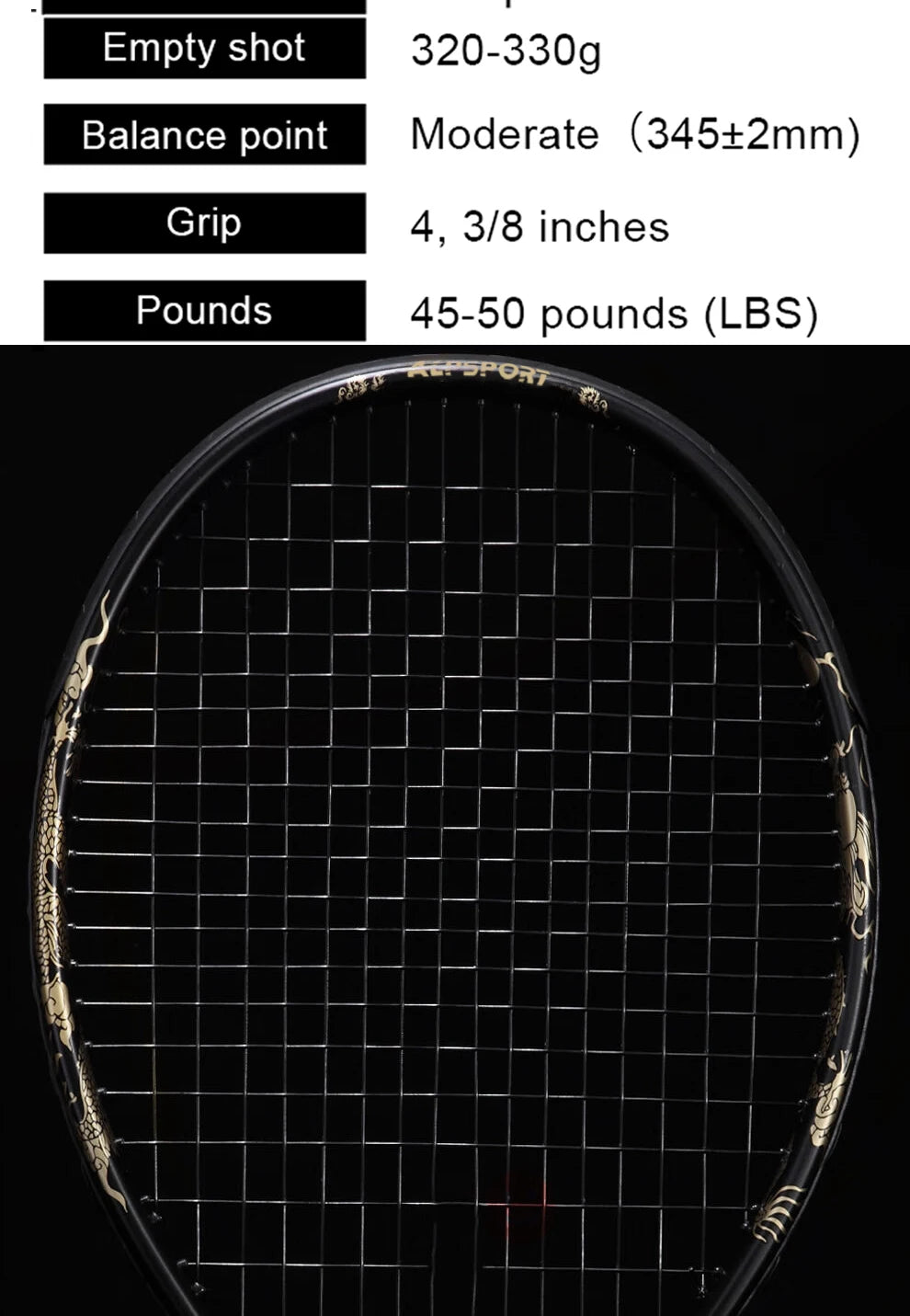 ALPSPORT JL 27-inch strong and durable 4 3/8-inch grip carbon fiber tennis racket suitable for students and teenagers