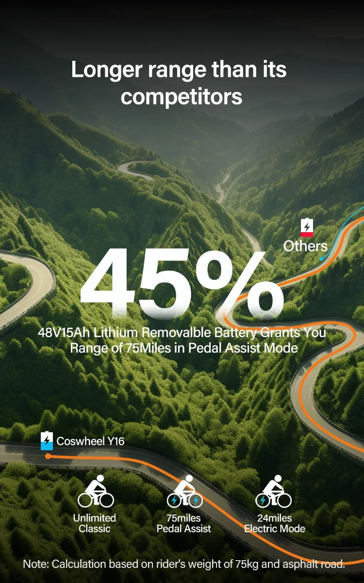 Coswheel Ebike Y16 Adult Electric Bike 1000W 48V 15AH Commuting Fat Tire E-Bike Mountain Electric Bike Off-Road Electric bicycle