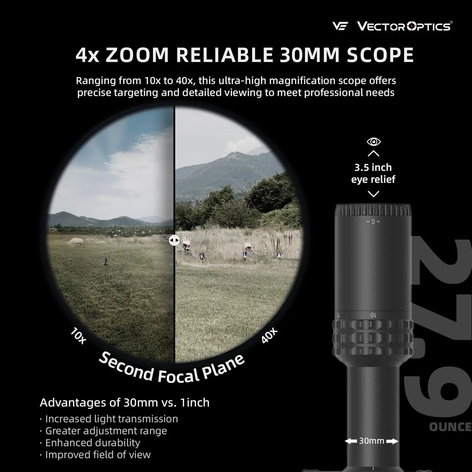 Vector Optics Sentinel-X Pro10-40x50 SFP Riflescope With Center Dot Illuminated Reticle & Zero Stop For 25M Benchrest Shooting