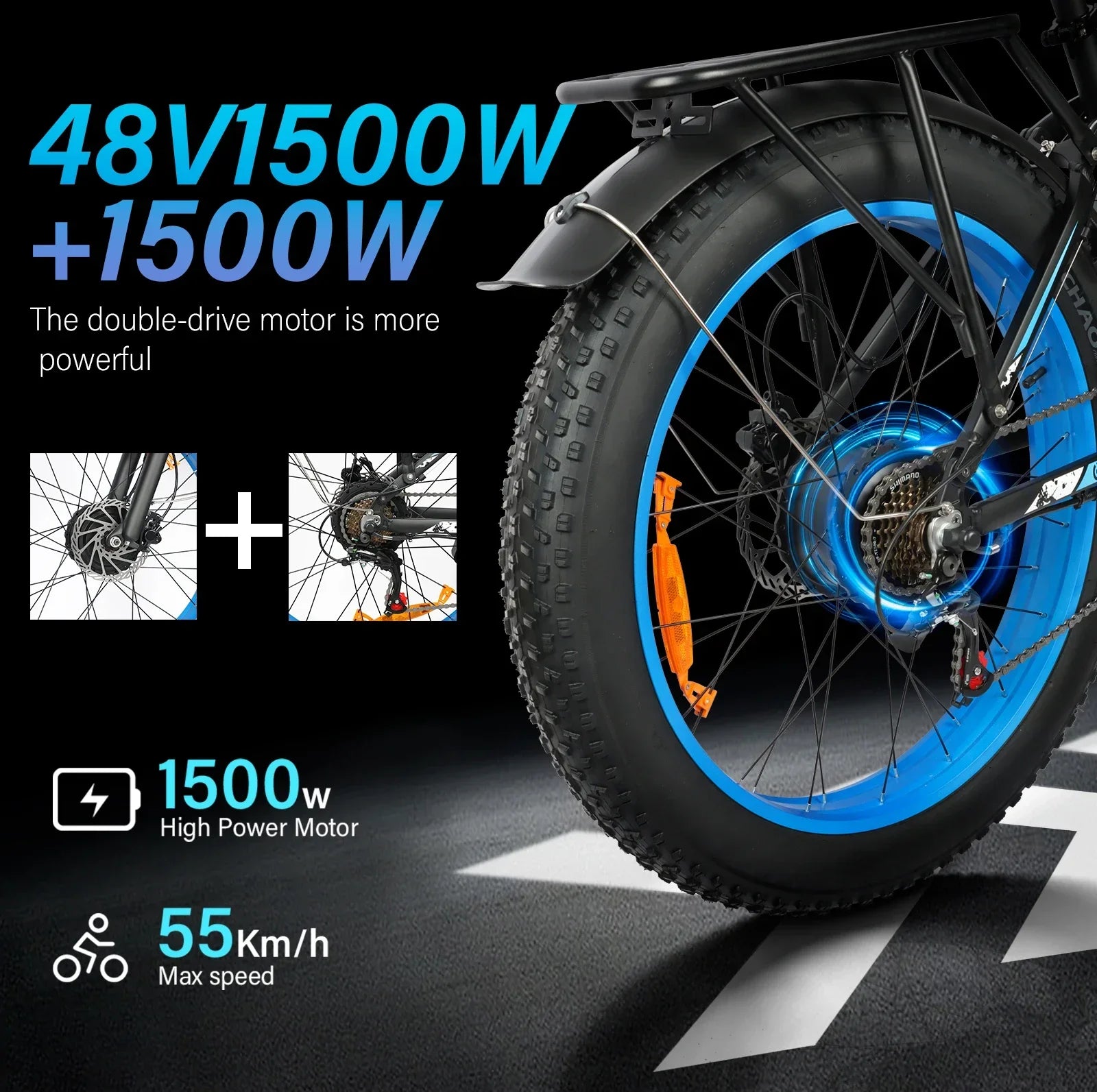 2025 new model DP2603-3000W dual motor 48V25AH26*4.0 fat tires dual suspension adult off-road all-terrain electric bicycle