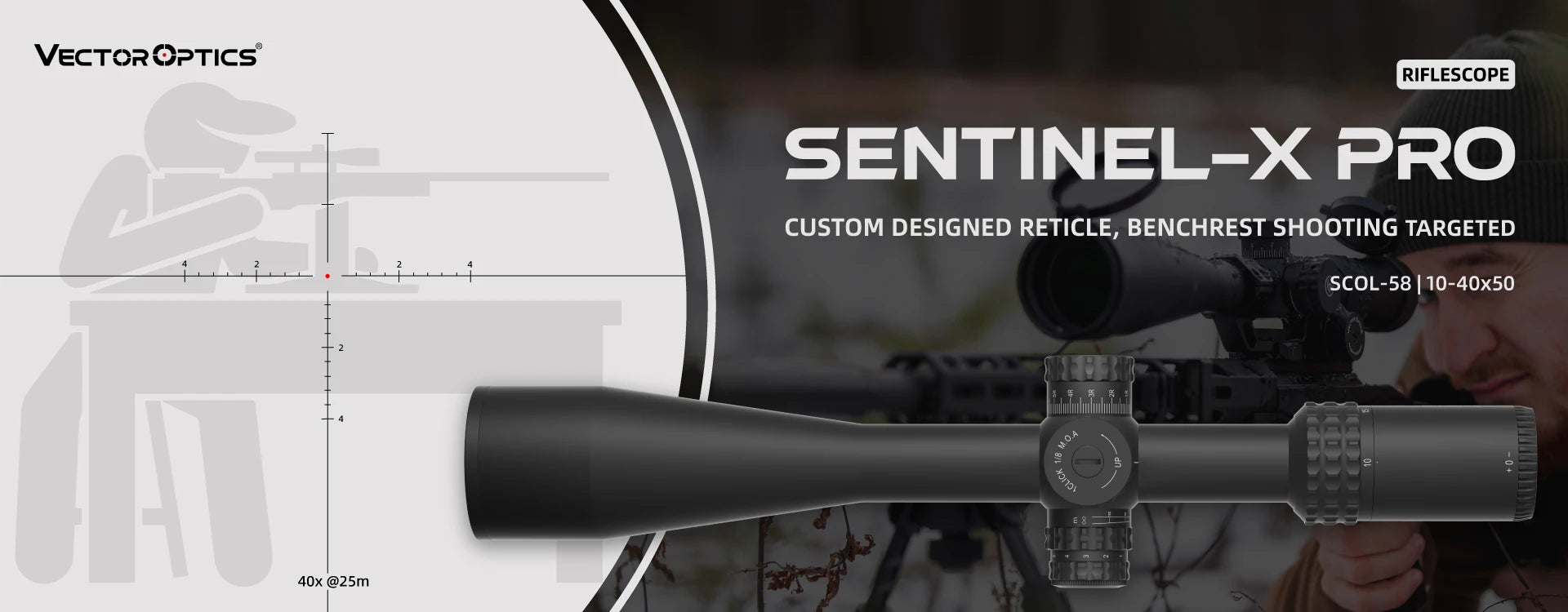 Vector Optics Sentinel-X Pro10-40x50 SFP Riflescope With Center Dot Illuminated Reticle & Zero Stop For 25M Benchrest Shooting