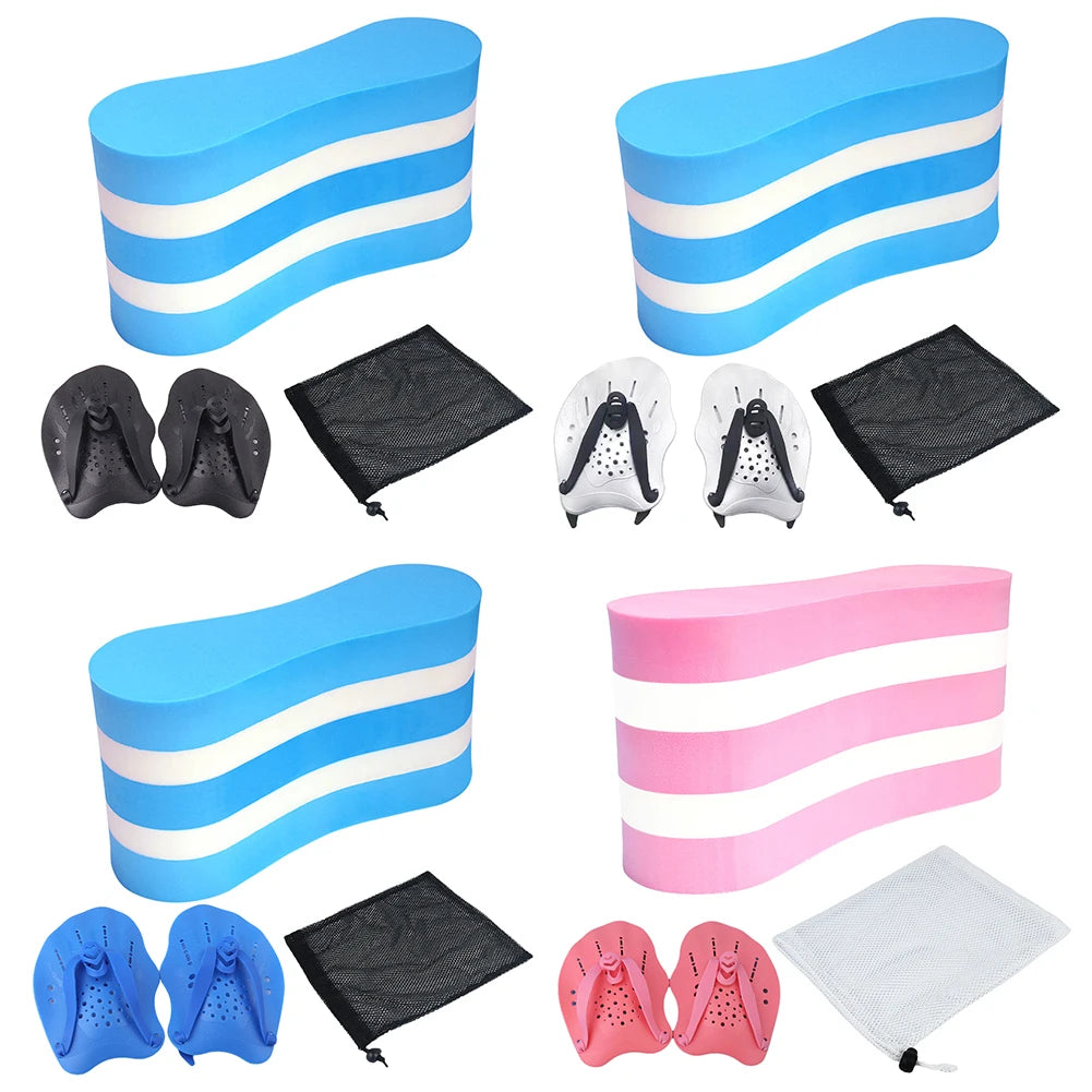 Swim Training Pull Buoy Adjustable Strap Hand Paddles with Mesh Bag Swim Training Equipment 5-Layer Pull Buoy for Adults