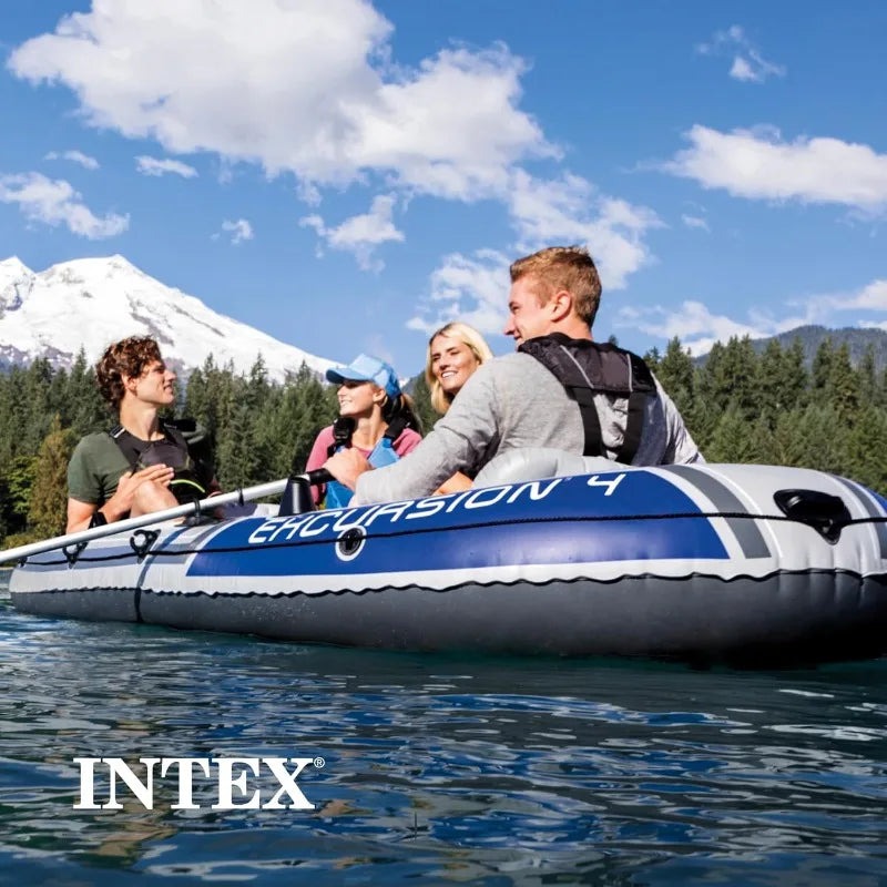 INTEX Excursion Inflatable Boat Series: Includes Deluxe 54in Boat Oars and High-Output Pump – SuperTough PVC – Adjustable Seats