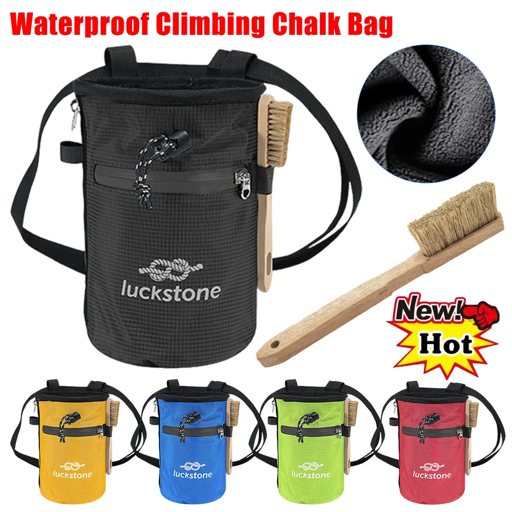Waterproof Chalk Bag Bucket With Chalk Brush Climbing Pockets Bouldering Brush Rock Climbing Brush Chalk Climbing Accessories
