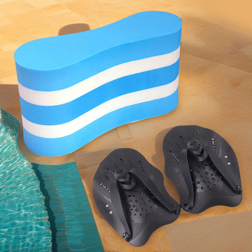 Swim Training Pull Buoy Adjustable Strap Hand Paddles with Mesh Bag Swim Training Equipment 5-Layer Pull Buoy for Adults