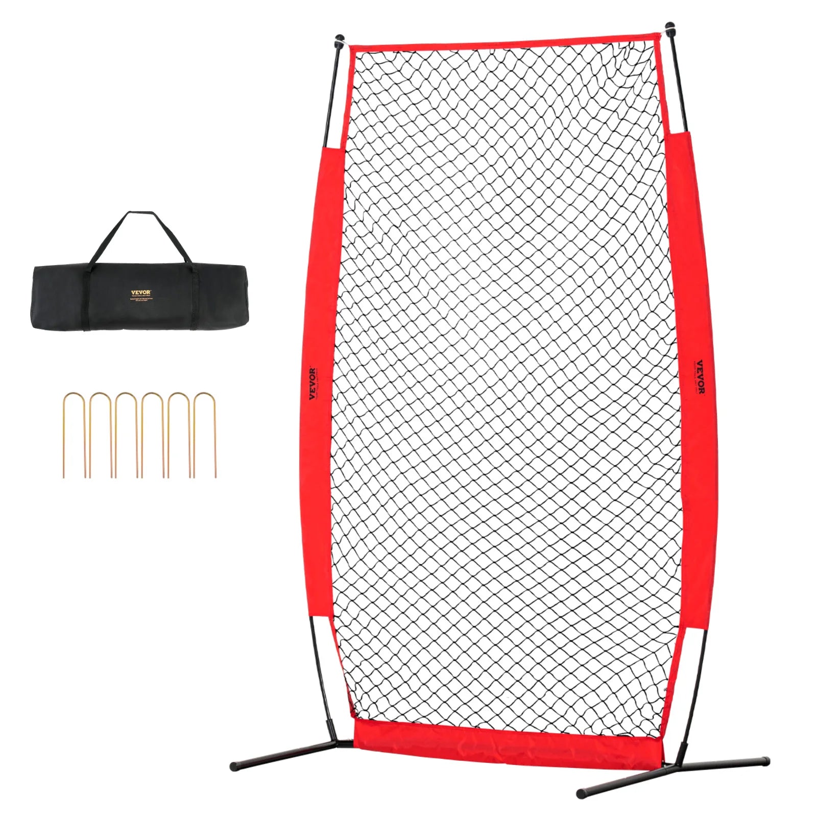 VEVOR Baseball Screen for Batting CageBaseball & Softball Safety Screen Body Protector Portable Batting Screen Bag Red Black