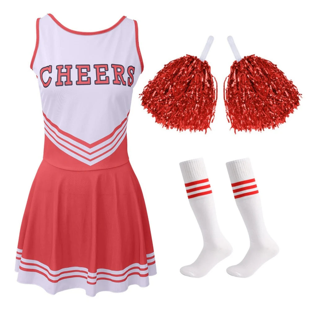 Cheerleader Costume High School Competition Letter Print Dance Uniform Pompoms Sock Cosplay Party Dress Carnival Halloween